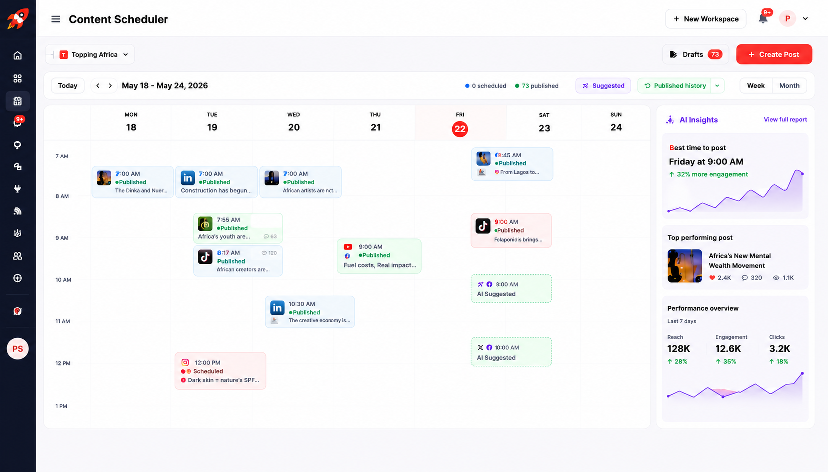 Scheduled AI-generated posts in the Postigniter calendar
